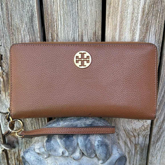 Tory Burch Everly Continental Wallet Zip Around Leather Tan Brown - Picture 1 of 16